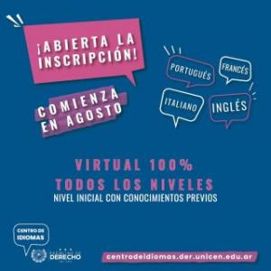 Inscripción a los cursos de inglés, francés, italiano y portugués con modalidad 100% virtual